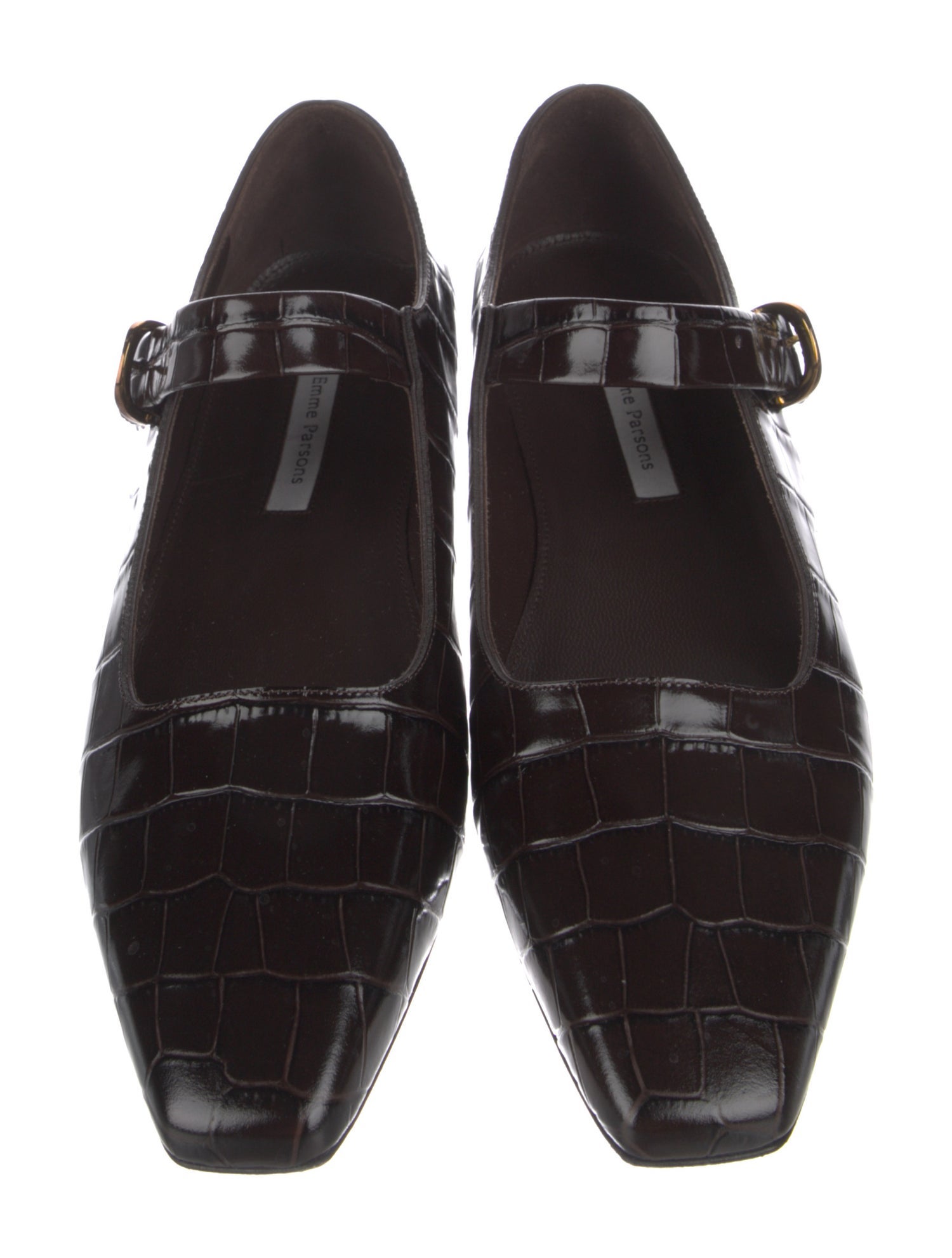 Emme Parsons Embossed Leather Leather Trim Embellishment Mary Jane Flats